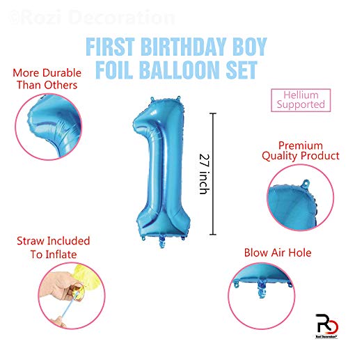 Image of Rozi Decoration 1st Birthday Decoration for Boys with 1 Number Blue Foil Balloons Set of 5 Pcs Its My First Bday Decor | Baby Boy 1st Birthday Decoration Items