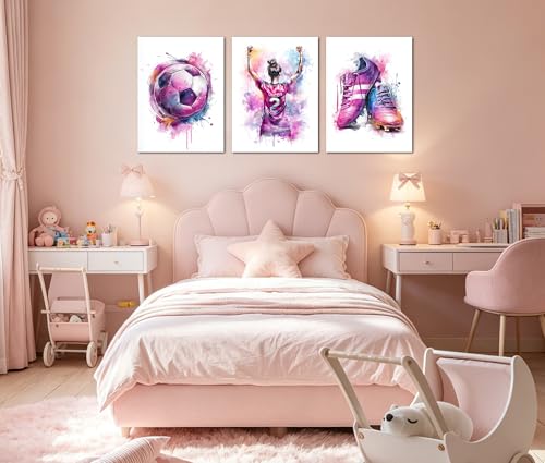 Image of Frimeeme Girl Purple Watercolor Soccer Wall Art, Purple, 12x16 Inches