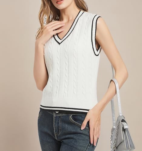Image of Womens Sweater Vest Sleeveless Cotton Casual V Neck Pullover