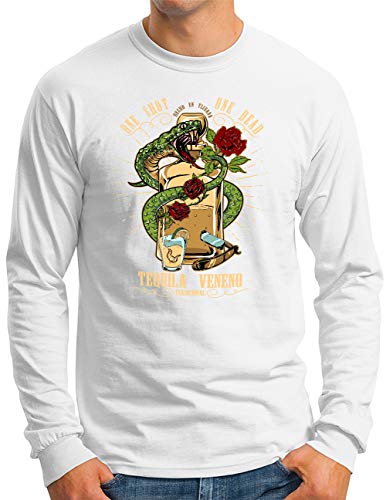 T-shirt manches longues OM3 blanc homme pour soirée fiesta