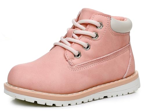 Felabo Kids Ankle Work Boots for Boys Girls - Side Zipper Lace Up Non Slip Sole (Toddler/Little Kid)