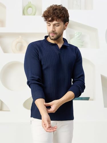 Image of Kvetoo Full Sleeve Winter Wear Woolen Collar Polo Sweater for Men