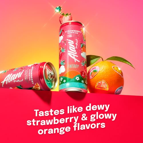 STRAWBERRY SUNRISE Sugar Free, Low Calorie Energy Drinks, 200mg Caffeine, Biotin B Vitamins, Zero Sugar, 10 Calories, 12 Fl Oz Cans, 12 Pack