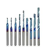 1pcシングルフルートスパイラルエンドミル3.175mmシャンクカーバイドフライスカッターナノブルーコーティングされたアルミニウム切削用CNCルータービット-3.175x3.175x22