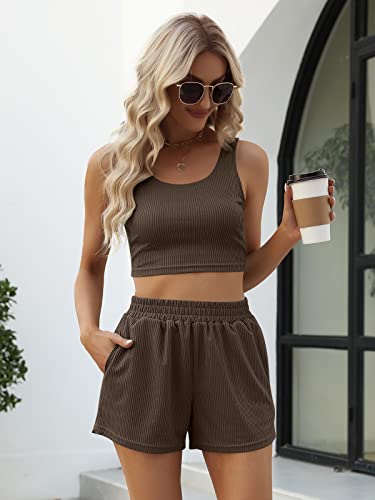 Image of Trendy Queen Two Piece Summer Outfits 2 Piece Sets 2026 Sleeveless Matching Lounge Crop Top High Waisted Short