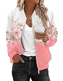 Zeagoo Varsity Jackets for Women Fashion Floral Bomber Jacket Spring Zip Up Light Coat