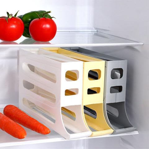 Image of Plastic Automatic Rolldown Refrigerator 4 Tier Rectangular Egg Rolling Dispenser, Holds Up To 30 Eggs, Holder For Fridge Storage - (WHITE)