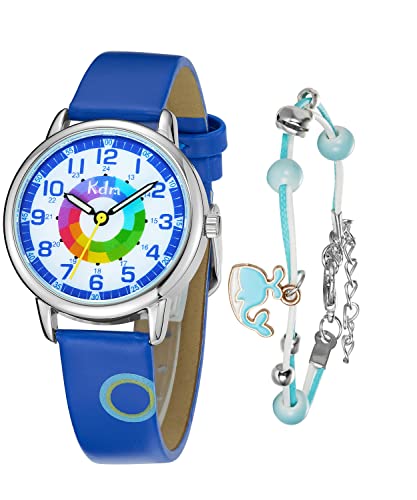 KDM Montre Enfant Set- Montre Pédagogique Garçon - Montre pour Apprendre Montre Bracelet éducative pour garçon et Fille - Cadran analogique - 12/24h...