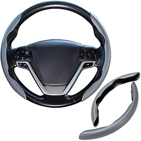 Carbon Fiber Steering Wheel Cover, Anti-Slip Steering Wheel Protector for Women Men, Universal Car Accessories Interior (Gray) Cover