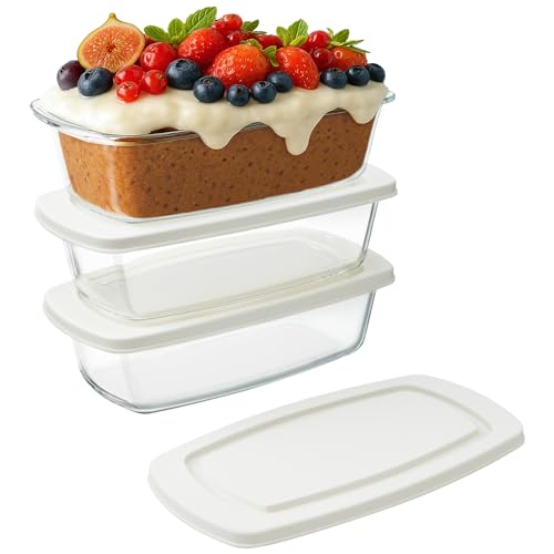 Navaris 3x Plat à Four - Recipient Rectangulaire en Verre avec Couvercle - Moule a Gateau Cake et Pain - Contenant Polyvalent - Préparation des Repas et...