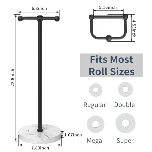 Image of RARXTR Toilet Paper Holder Stand, Bathroom Free Standing Toilet Paper Stand with Modern Marble Base, Post Pivoting Toilet Paper Stand with Stainless Steel Tissue Rack, Rust-Proof & Heavy(Matte Black)