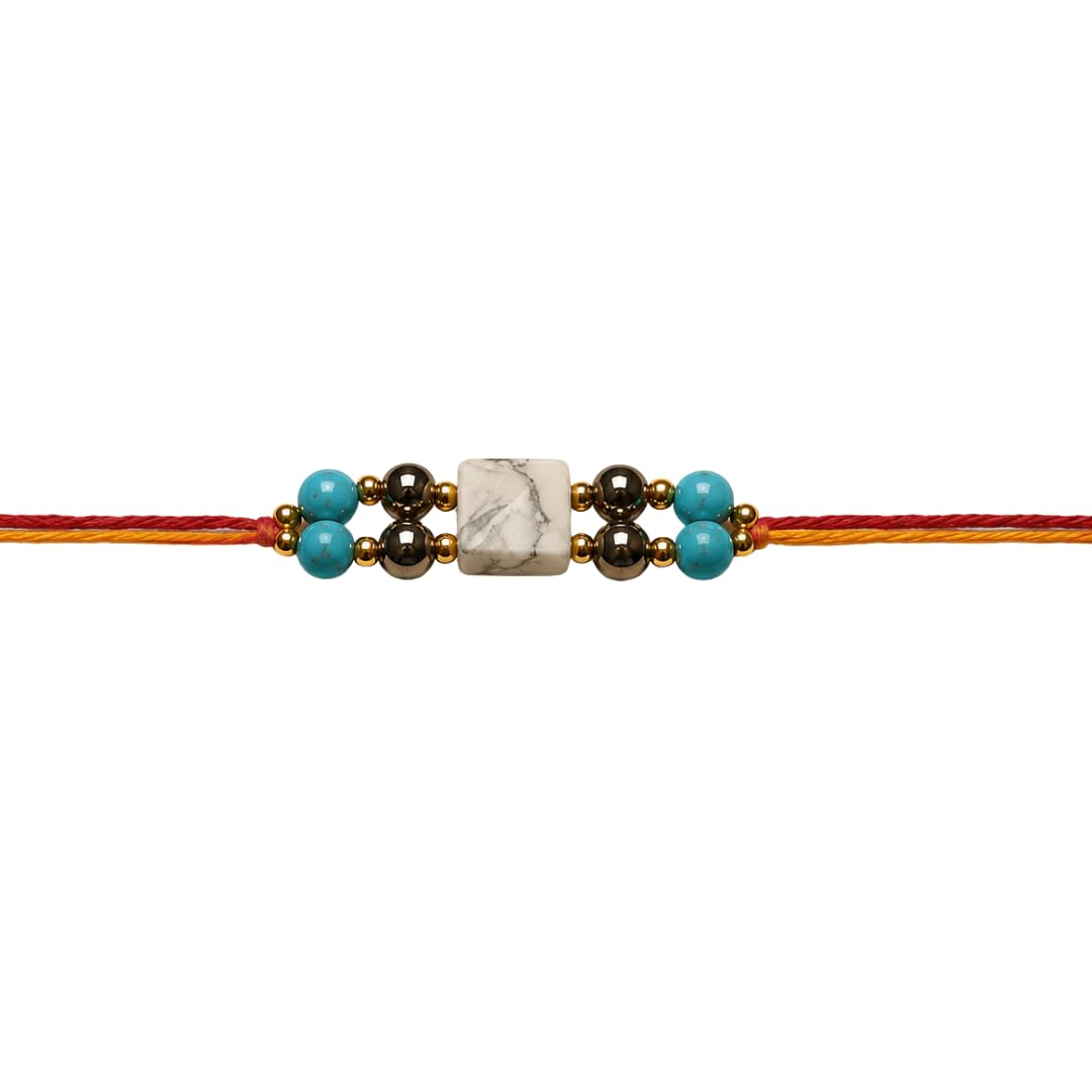 Natural Turquoise & Howlite Rakhi | Pyramid Healing Crystal Rakhi Bracelet for Brother | Premium Handmade Raksha Bandhan Gift-image-8