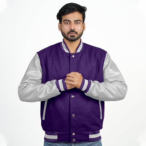 Image of Men's Fashion Varsity Jacket Causal Slim Fit Wool Letterman Baseball Bomber Jackets