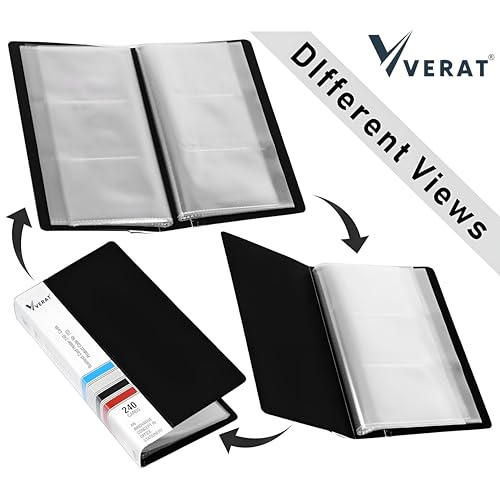 Image of VERAT Business Card Holder, 120 Pockets for 240 Cards Business Card Holder | Debit /Credit /Business /Visiting Name ID Card Holder Card Organizer Professional (Black, 1PCS Card Holder)