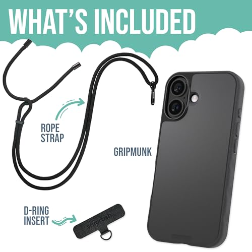 Image of Smartish iPhone 16 MagSafe Case with Crossbody Lanyard Strap - Gripmunk - [Slim + Protective] Magnetic Slim Case with Universal Detachable Shoulder Neck Strap - Black Tie Affair