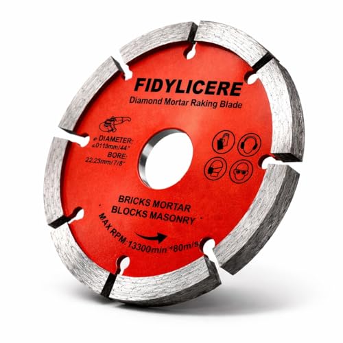 Fidylicere 1 x Diamond Mortar Rake Disc 115mm (4.5) for Angle Grinder Masonry Joint Raking Blade Brick Repointing Tool for Fast Removal of Old Mortar
