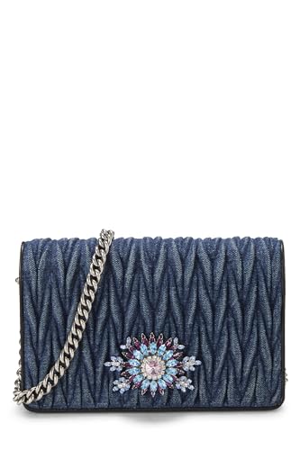 Pre-Loved Blue Denim Crystal Embellished Wallet On Chain (WOC), Blue