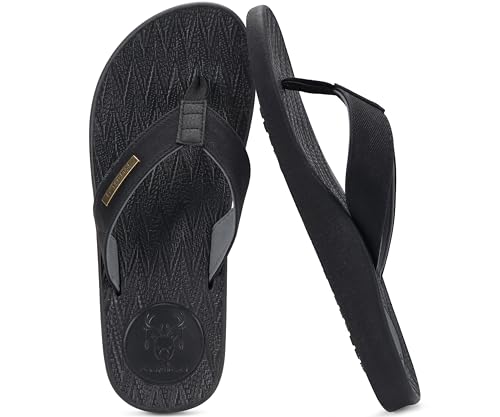 Image of KuaiLu Mens Flip Flops Arch Support Comfortable Summer Beach Thong Sandals Yoga Foam Cushion Slip on Slippers