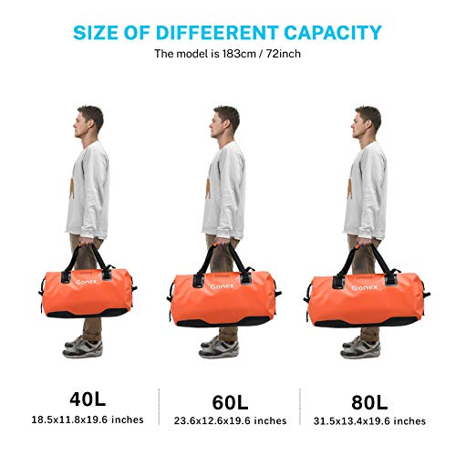 Gonex 80L Extra Large Waterproof Duffle Travel Dry Duffel Bag Ski Boot Bag with Durable Straps and Handles for Snowboard Ski Kayaking Boating, Perfect to Keep Your Gear Safe Orange