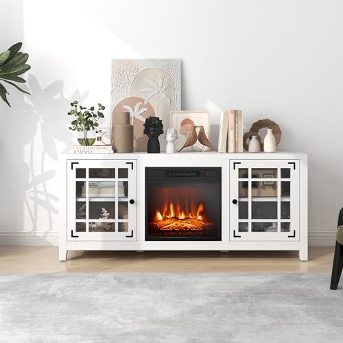 SIMOE Electric Fireplace TV Stand, 58 Inch Modern Console for TVs up to 65