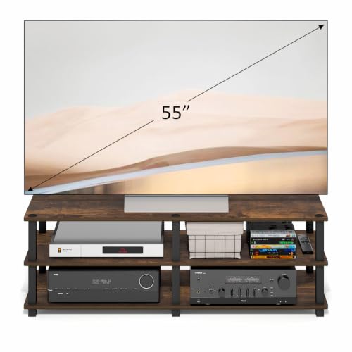 Image of Furinno Turn-S-Tube Toolless Assembly 3-Tier TV Stand, Entertainment Center for TV up to 55 Inch, Wide Printer Stand with Storage Shelf, for Living Room, Bedroom, Amber Pine