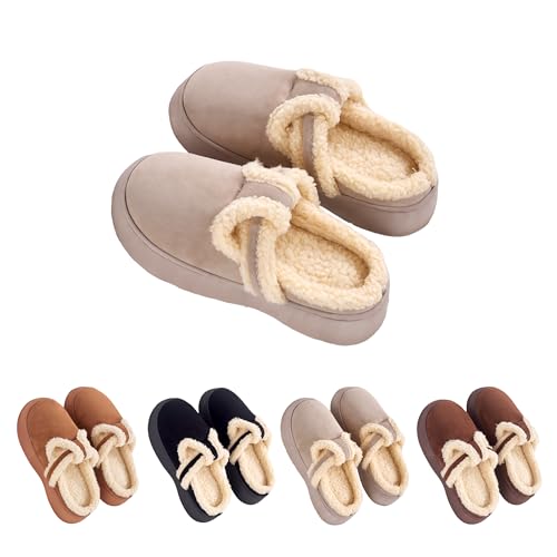 Women's Platform Slippers - Fuzzy Plush Furry Lining, Cozy Suede Upper, Trendy Slip - on Design, Anti - slip Thick Sole, Cute & Comfortable for Daily Wear.