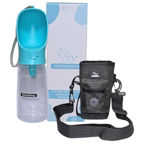 EKDOOMONG Portable Dog Water Bottle Dispenser for Travel - Leakproof 20oz Pet Hydration Feeder with Foldable Bowl, Insulated Crossbody Bag for Walking & Hiking, Large & Small Dogs, BPA-Free, Blue Cover