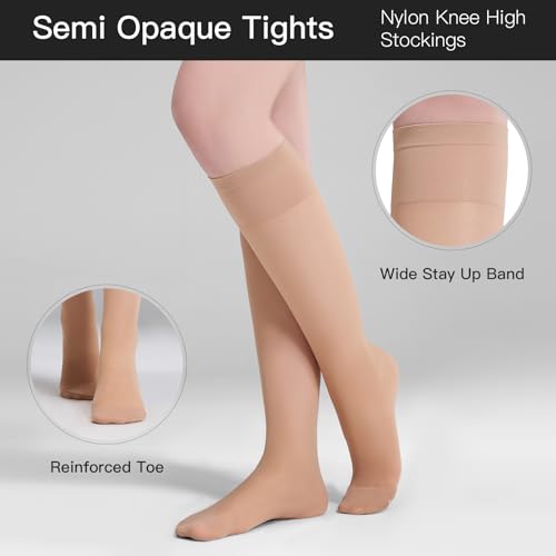 Image of Yilanmy 3 Pairs Sheer Compression Socks for Women 8-10 mmHg Knee High Stockings Support Work Office Travel Daily Wear