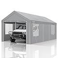 COBIZI Carport Canopy 12x20 Heavy Duty Portable Garage with Roll-Up Ventilation Windows & Doors, Removable Sidewalls Car Canopy Car Tent Waterproof with Built-in Sandbags for Cars, Boats, Trucks, Gray