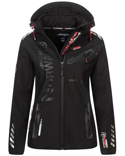 Geographical Norway Damen Softshelljacke Übergangsjacke Frühlings Regen Jacke Outdoor, Farbe:Schwarz-Schwarz, Größe:M 38