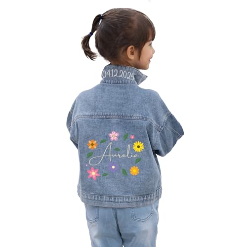 TOMAY Personalized Kids Denim Jacket with Names, Custom Long Sleeve Denim Jacket for Girls, Spring & Fall Jackets