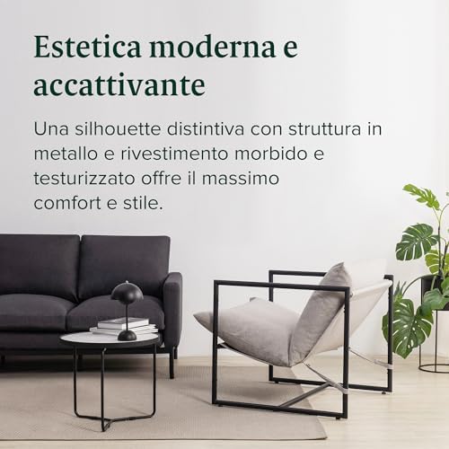 Zinus Poltrona Salotto Moderna a Fionda Aidan - Sedia da Lettura con Struttura In Metallo e Imbottitura in Schiuma a Scaglie - Assemblaggio Facile e Senza Attrezzi - Avena