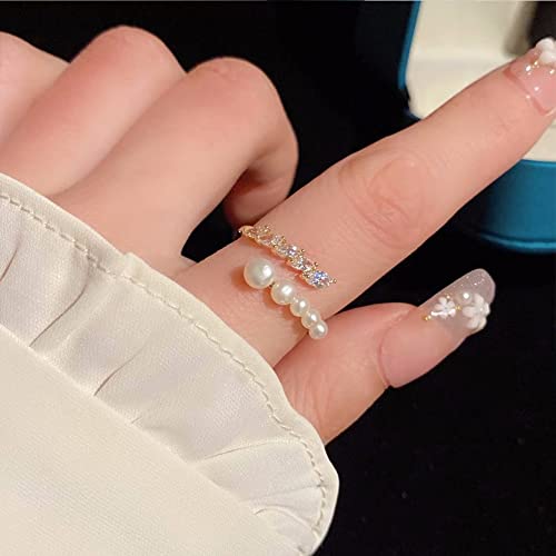 Chic CZ Pearl Statement Ring for Women Double Layers Stacking Rings Adjustable Open Finger Band Promise Engagement Rings Bands Dainty Jewelry2