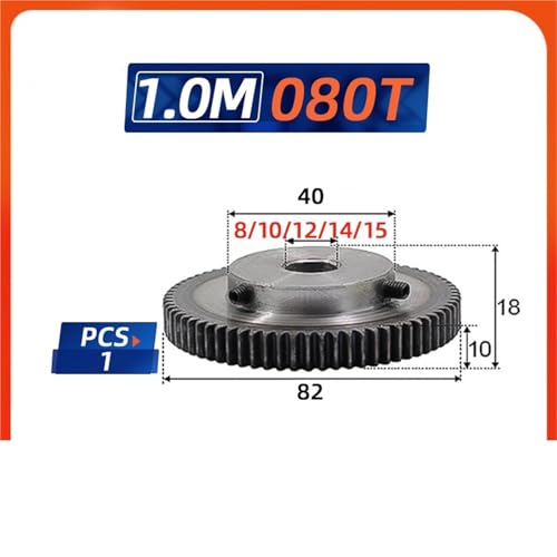 Engranaje de módulo 1 con 80 dientes y diámetro de 10mm para transmisión precisa M5 2