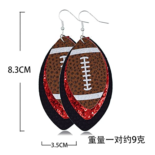 Lightweight Glitter Leather Football Earrings Multilayer Leather Football Baseball Basketball Drop Earrings For Women Girls Funny Sports Game Jewelry -Style 3 #TOP2