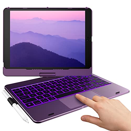 e Touch iPad 9th Generation Case with Keyboard (10.2", 2021), Multi-Touch Trackpad, 10 Color Backlight, 360° Rotatable, Thin & L