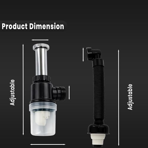 Image of New Ware PVC Bottle Trap With Waste Outlet Pipe for Kitchen Sink-Wash Basin-Transparent Bottle Trap for easy Cleaning-Flexible 9 inchinch PVC Pipe with Extend length of 25 inchInch-Odor-Less rubber-Down Comer