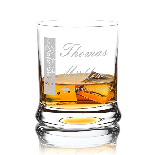 Verre à Whisky Personnalisé 330 ML - Tumbler pour Whiskey, Scotch et Co - Cadeau pour Homme avec Gravure Prénom et Nom - Motif Cadre ornementé