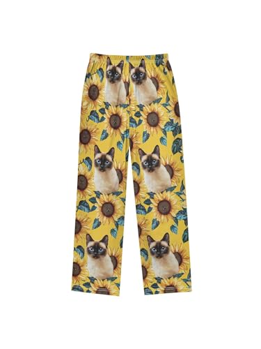 Sunflower and Siamese Cat Boys Pants for Kids Jogger Pants with Pockets S2