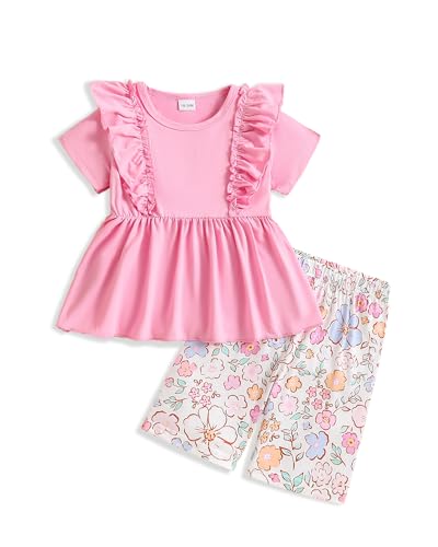 Image of Weebaby Toddler Girl Clothes Baby Summer Outfits Sleeveless Halter Top Ruffle Short Set Cute Kids Clothes Girls