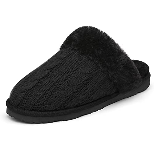 DREAM PAIRS Women's Cozy_06 Black Cable Knit Faux Fur Mules Comfy Slippers Size 8.5-9 M US
