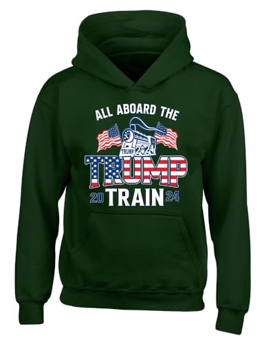 Wild Bobby All Aboard The 2024 Train Political Youth Hooded Sweatshirt, Forest Green, Large