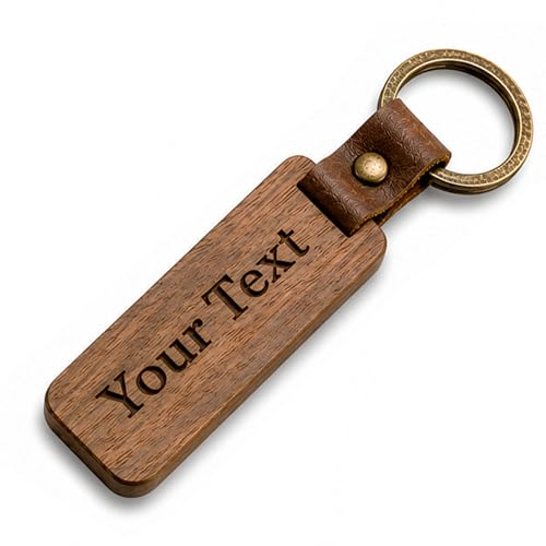 Image of UKHobbyStore Personalised Wooden Keyring with Custom Engraving for Hotel Rooms, Offices, B&B, Business, etc (Walnut)