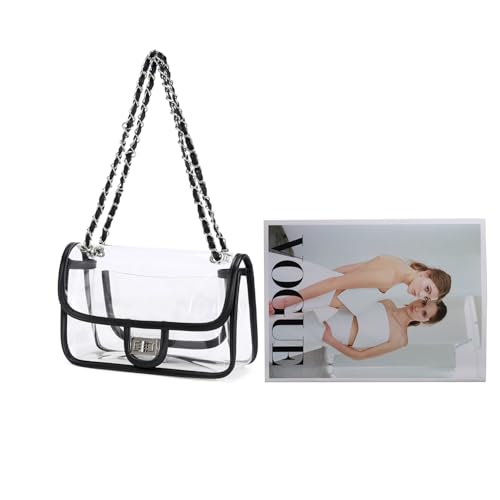 Image of Womens PVC Clear Purse Handbag with Chain Stadium Approved Clear Bag See Through Bag for Working and Concert