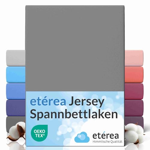 etérea Jersey Spannbettlaken 80x200cm Grau bis 20 cm Höhe - 100% Baumwolle Spannbetttuch Oekotex - Kinder Spannbettlaken Bed Sheets Leintuch Bettbezug - Bettlaken 80x200 cm - Gray