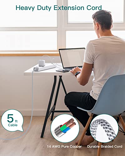 Image of Surge Protection with USB C - Extension Cable with 6 AC Outlets, 4 USB (2 USB C), Wall Mounted, 5 Feet, 900 J, Multiple Socket Extension for Home, Office
