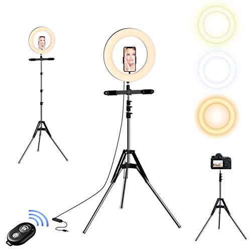 Selvim 10'' Anillo de Luz con Trípode Alto y Extensible de 190 cm, 128 Bombillas LED, 3 Modos 10 Brillos Regulables, Control Remoto Bluetooth, para Maquillaje, Selfie, Tiktok, Soportes para Móviles