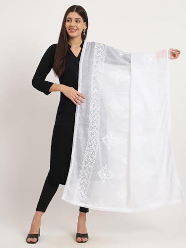 Zamour Women's Pure Cotton Self Embroidery Dupatta Scarf Wrap2