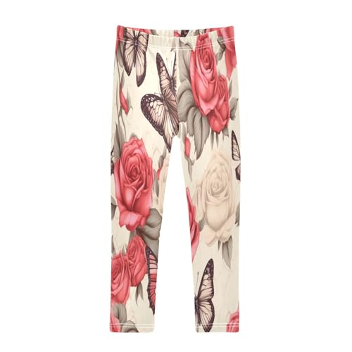 Toddler Girls Leggings Printed Yoga Pants Leggings Butterfly Red White Rose for Kids