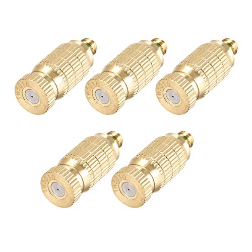 uxcell Brass Misting Nozzle - 3/16-inch Threaded 0.5mm Orifice Dia Fogging Spray Head for Outdoor Cooling System - 5 Pcs Golden